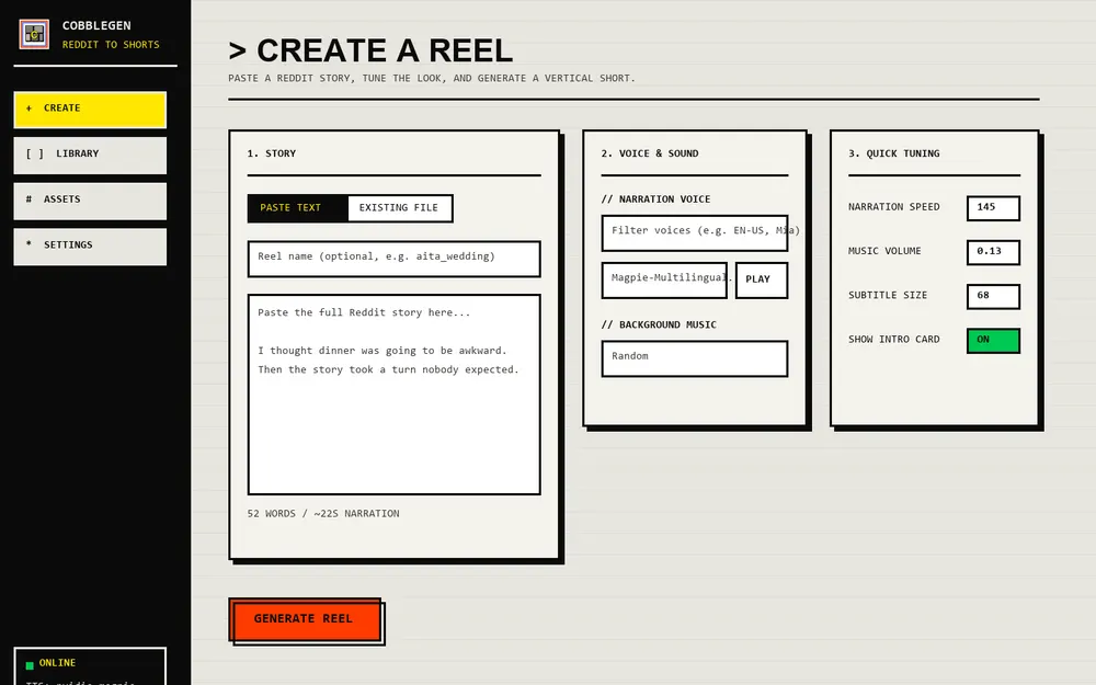 CobbleGen interface